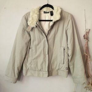 Vintage 90s DKNY tan bomber jacket with fur collar